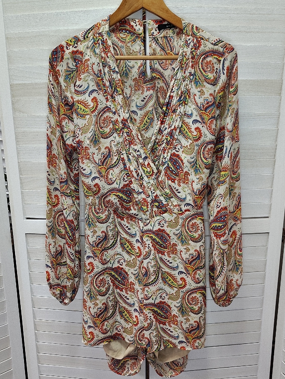 Cream Paisley Wrap Romper with Multicolor Print